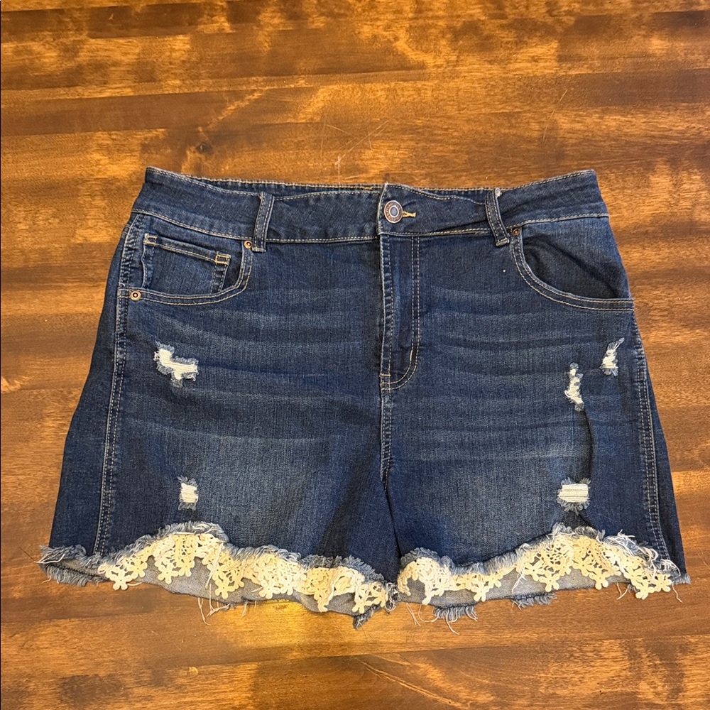 Maurices Blue Jean Shorts with Lace Trim